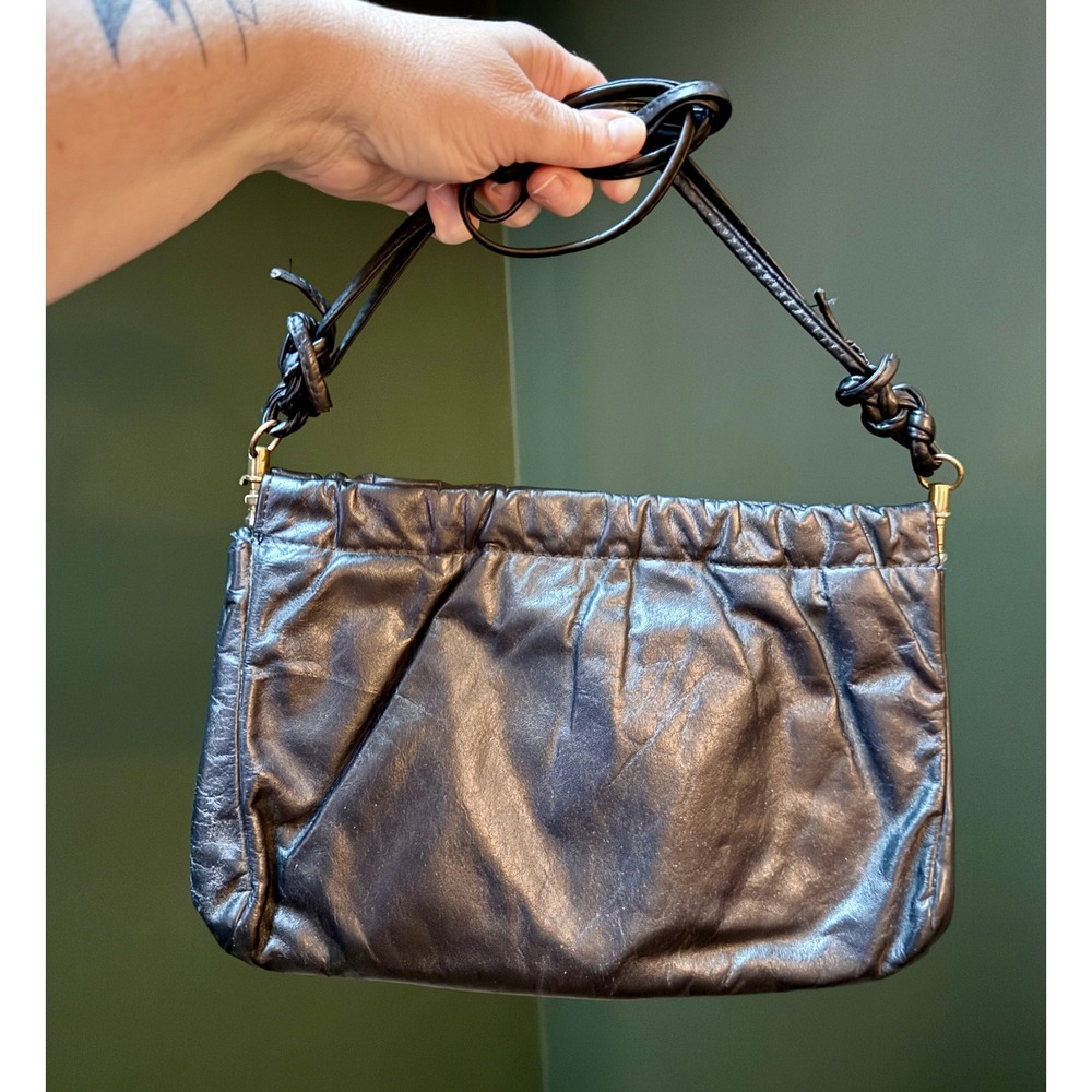 Vintage Letisse Black Leather Gathered Clutch Shoulder Bag